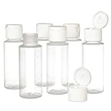 2oz Clear Plastic Empty Squeeze Bottles with Flip Cap - BPA-free - Set of 6 - TSA Travel Size 2 Ounce - By Chica and Jo