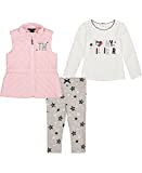 Tommy Hilfiger Baby Girls' 3 Pieces Vest Pants Set, Rose Shadow/Snow White/Light Grey Heather, 6-9 Months