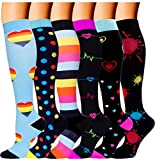 6 Pairs Compression Socks Women Men 20-30 mmHg Knee High Medical Compression Stockings Best Support Socks for Athletic Flight Travel Nurses Pregnancy