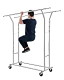 HOKEEPER 400 lbs Load Capacity Commercial Grade Clothing Garment Racks Heavy Duty Double Rails Adjustable Collapsible Rolling Clothes Rack on Wheels, Chrome Finish