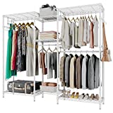 JustRoomy Heavy Duty Clothes Rack 5-Tiers Wire Shelving Garment Rack Extra Large Clothing Rack with Hanging Rods, 7 Wire Shelves & 1 Pair Side Hooks - Hold Up to 800 Lbs (White)