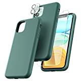 TOCOL [5 in 1] Designed for iPhone 11 Case, with 2 Pack Screen Protector + 2 Pack Camera Lens Protector, Liquid Silicone Slim Shockproof Cover [Anti-Scratch] [Drop Protection], Midnight Green