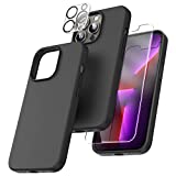 TOCOL [5 in 1] for iPhone 13 Pro Max Case, with 2 Pack Screen Protector + 2 Pack Camera Lens Protector, Slim Liquid Silicone Phone Case 6.7 Inch, [Anti-Scratch] [Drop Protection],Black