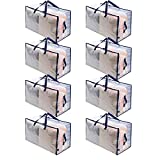 VENO 8 Pack Heavy Duty Oversized Storage Bag for Moving, College Dorm, Traveling, Camping, Christmas Decorations, Packing Supplies, Organizer Tote, Reusable and Sustainable (Clear - Set of 8)