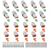 JRready ST6246 Deutsch 2 Pin Connector 10 Sets, DT04-2P DT06-2S Gray Waterproof Electrical Wire Connector with Solid Contacts 14-20AWG