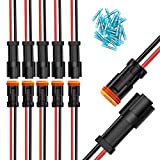 JRready 6 Sets 2 Pin DT Pigtail Deutsch Connector Kit with 16# Contacts, Car Waterproof Wire Connectors with 24pcs Butt Connector, 14AWG Thicker Wire Harness Connector (ST9020)