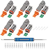 JRready ST6327-2 Deutsch 2 Pin DT Connector Kit, Gray DT Connector 2 Pin(5 Pairs), Size 16 Stamped Contacts for Truck, Motorcycle, Off-Road Vehicles, Construction, Agriculture, Marine, Extreme Sports