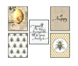 Silly Goose Gifts Home is Where Your Honey is - Art Print Watercolor Design Wall Room Home Bathroom Decor Set - Bee A Nice Human (Honeysuckle Honey Bee)