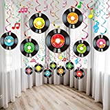 30 Pieces 1950's Rock and Roll Music Party Decorations Colorful Record Note Cutout Wall Decor Sign with Hanging Swirls Ceiling Decorations for 50's Theme Music Party Supplies Favors