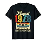 44th Birthday Decorations Retro August 1978 Cassette Tape T-Shirt