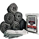 QueenBird Steel Wool - 6 Rolls (3ft/Each) - Fill Fabric DIY Kit, Gap/Hole Blocker - Steel Wool Pad - Cleaning, Polishing, Buffing, Refinishing, with A Pair of Gloves