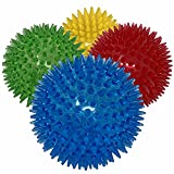 dipperdap 3.5 Spikey Dog Balls (4 Pack) Squeaky Dog Toys | Cleans Teeth for Healthier Gums | Non-Toxic BPA-Free Dog Toys for Aggressive Chewers | Spikey Balls in Red, Blue, Yellow, and Green