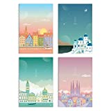 Cute Korean Aesthetic Illustrated Composition Planning Studying Notebook/Journal/Diary for girls, Women, College, School - 56p each, 6.7"x9.8", 4 Count - European Dreams