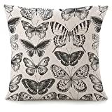 VERSUSWOLF Throw Pillow Covers for Couch Butterflies Bed Or Sofa Pillows Case Seamless Pattern of Black Silhouettes of Butterflies On White Background Decorative Square Linen Cushion Covers 18"X18"