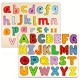 Upper & Lower-case Alphabet Puzzle Board Bundle | Learn Your Abc's with Professor Poplar's Wooden Jigsaw Puzzles | 2 Puzzles with Colorful Letters and Patterns | Children's Educational Toys