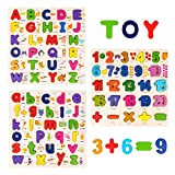 XJYQJD Wooden Peg Puzzles for Toddlers, 3 in 1 Upper Case & Lowercase Letter Alphabet Number Puzzle Preschool Educational Learning Toy for Kids