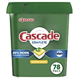 Cascade Complete Dishwasher Pods, Actionpacs Dishwasher Detergent, Lemon Scent, 78 Count