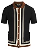 PJ PAUL JONES Mens Retro 50s Disco Shirt Striped Rockabilly Style Button Polo Shirts Black L