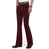 HAORUN Men Corduroy Bell Bottom Flares Pants Slim Fit 60s 70s Vintage Bootcut Trousers Wine Red