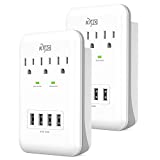 KMC 3-Outlet Wall Mount Surge Protector, 900 Joules, 4 USB 4.8 AMP USB Charging Ports, Phone Holder Cradle for Home, School or Office, ETL Certified (2 Pack)