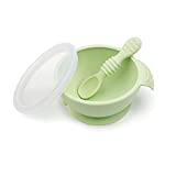 Bumkins Suction Silicone Baby Feeding Set, Bowl, Lid, Spoon, BPA-Free, First Feeding, Baby Led Weaning - Sage