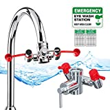 Skywin Eye Wash Station Osha Approved - Fast Activating Faucet Mounted Eye Wash Station Sink Attachment - 1x Continuous Flow Eyewash Station,3X Common Sink Adapters,2X Inspection Tags,1x Eye Wash Sign