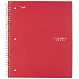 Five Star Spiral Notebook, 1 Subject, Wide Ruled Paper, 100 Sheets, 10-1/2" x 8", Red (72017)