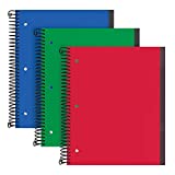 Oxford Spiral Notebook 3 Pack, 1 Subject, Wide Rule, Durable Plastic Covers, Strong Coil, 1 Pocket, 8.5 x 11, 100 Sheets, Red, Green, Blue (89802)