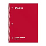 Staples Spiral Notebook 1-subject, 70-count, Wide Ruled, Assorted Colors, 6 Pack