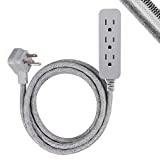 GE Pro 3-Outlet Power Strip with Surge Protection, 8 Ft Designer Braided Extension Cord, Grounded, Flat Plug, 250 Joules, Warranty, UL Listed, Heather Gray, 45916