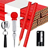 53 Pcs Carpenter Pencils 7 Inch Flat Octagonal Hard Carpenter Pencil with Automatic Center Hole Punch, Heavy Duty Retractable Holder and Pencil Sharpener for Woodworking Marking Tool