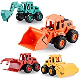 Construction Toys for 3 Years Old Boys Girls Toddlers Kids, Friction Powered Construction Truck Toys Vehicles Sand Toys Trucks with Excavator, Bulldozer, Road Roller (Colorful 4 Pack)