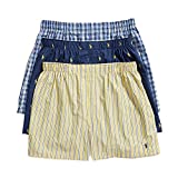 Polo Ralph Lauren Men's Classic Fit Woven Cotton Boxers, Rustic Navy/Campus Yellow, Summer Stripe/Cruise Navy, Sag Harbor Plaid/Polo Yellow, Medium
