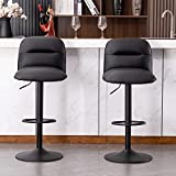 YOUTASTE Black Bar Stools Set of 2 PU Leather Upholstered Counter Height Bar StoolAdjustable 360 Swivel Metal Thickened High Back Bar Chairs Kitchen Island Stools