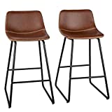 HeuGah Bar stools Set of 2,Faux Leather Counter Height Bar Stools,Dining Room Chairs with Metal Legs & Soft Backrest Easy to Assemble (Brown)