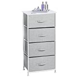 mDesign Tall Dresser Storage Tower Stand with 4 Removable Fabric Drawers - Steel Frame, Wood Top Organizer for Bedroom, Entryway, Closet - Lido Collection - Gray