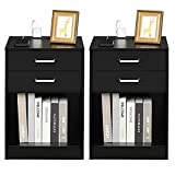 ADORNEVE Nightstands Set of 2,Black Nightstand with Charging Station & Drawers,Night Stands for Bedrooms Set of 2