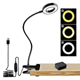 DLLT Dimmable Clip on Light, 48 LED USB Book Reading Light, Color Changeable Night Light Clip on for Desk, Bed Headboard, Makeup Mirror, Dorm Room, Computer, Piano Lighting, 15 Brightness (Black)