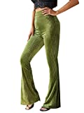 Floerns Women's Velvet Elastic Waist Flare Leg Palazzo Long Pants Trousers A Olive Green M