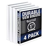 Samsill Durable 3 Ring Binder Made in the USA, 1-Inch Round Ring Binder, Holds 200 Sheets, Customizable Clear View Cover, White, Pack of 4 (MP48437)