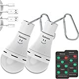 Flyhoom USB Rechargeable LED Light Bulbs with Remote, 4 Light Modes LED Camping Light Bulbs, Portable Hanging Tent Light Bulb with Clip Hook for Camping, Hiking, Indoor, Emergency