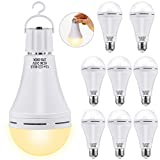 8 Pack Emergency Rechargeable LED Light Bulb 3000K Soft White Light Bulbs for Power Failure with Hook 1200mAh 12W 60W Equivalent LED Light Bulbs for Home Camping Outdoor Activity Power Outage (8 Pack)