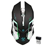 Wireless Gaming Mouse, VEGCOO C8 Silent Click Wireless Rechargeable Mouse with Colorful LED Lights and 3 Level DPI 400mah Lithium Battery for Laptop and Computer (C9sBK)