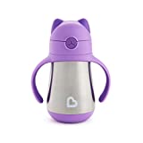 Munchkin Cool Cat Stainless Steel Toddler Straw Cup, 8 Ounce, Purple