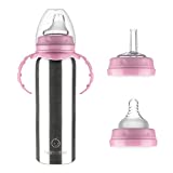 Hamarue 3-in-1 Stainless Steel Sippy Cups for Toddlers | Non-Toxic Insulated Stainless Steel Baby Bottle | Straw Cup With Removeable Handles | Plastic Free Liquid Transfer (Pink)