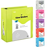 3 Inch Binder 3 Ring Binders Green, Slant D-Ring 3 Clear View Cover with 2 Inside Pockets, Heavy Duty Colored School Supplies Office and Home Binders  by Enday