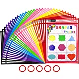 Gamenote Dry Erase Pockets 30 Pack with Rings - Oversized Reusable Plastic Sleeves Shop Ticket Holders Sheet Protectors Teacher Supplies for Classroom Organization (Colorful)
