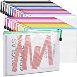 LABUK 52pcs Mesh Zipper Pouch, A4 Size Waterproof Zipper Bags, Document Folders Plastic Zip File Folders for Board Game Storage, School Office Travel Supplies, Letter Size, 12 Colors