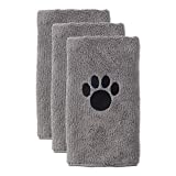 Bone Dry Pet Grooming Towel Collection Embroidered Absorbent Microfiber Drying Set, 15x30, Gray, 3 Count
