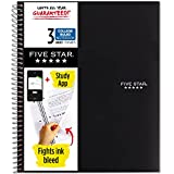 Five Star Spiral Notebook + Study App, 3 Subject, College Ruled Paper, 150 Sheets, 11" x 8-1/2, Black, 1 Count (72069)